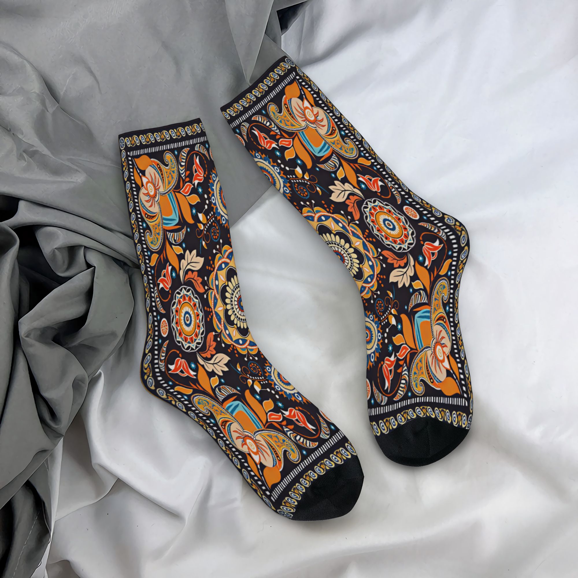 Good Floral & Wedding Decor Supply Photos - Navy Orange Folk Floral Mandala Stockings