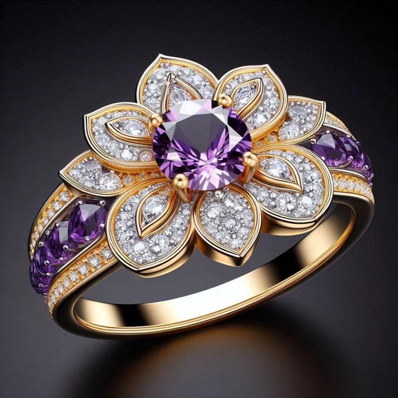 Wedding Zone - Luxury Sparkling Purple Synthetic Zirconia Flower