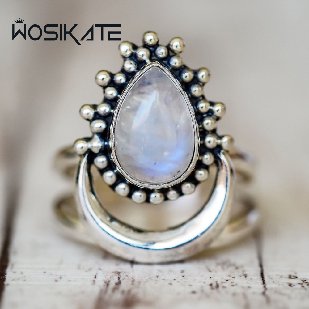 Wedding Z - WOSIKATE Vintage Water Drop Shaped Moonstone