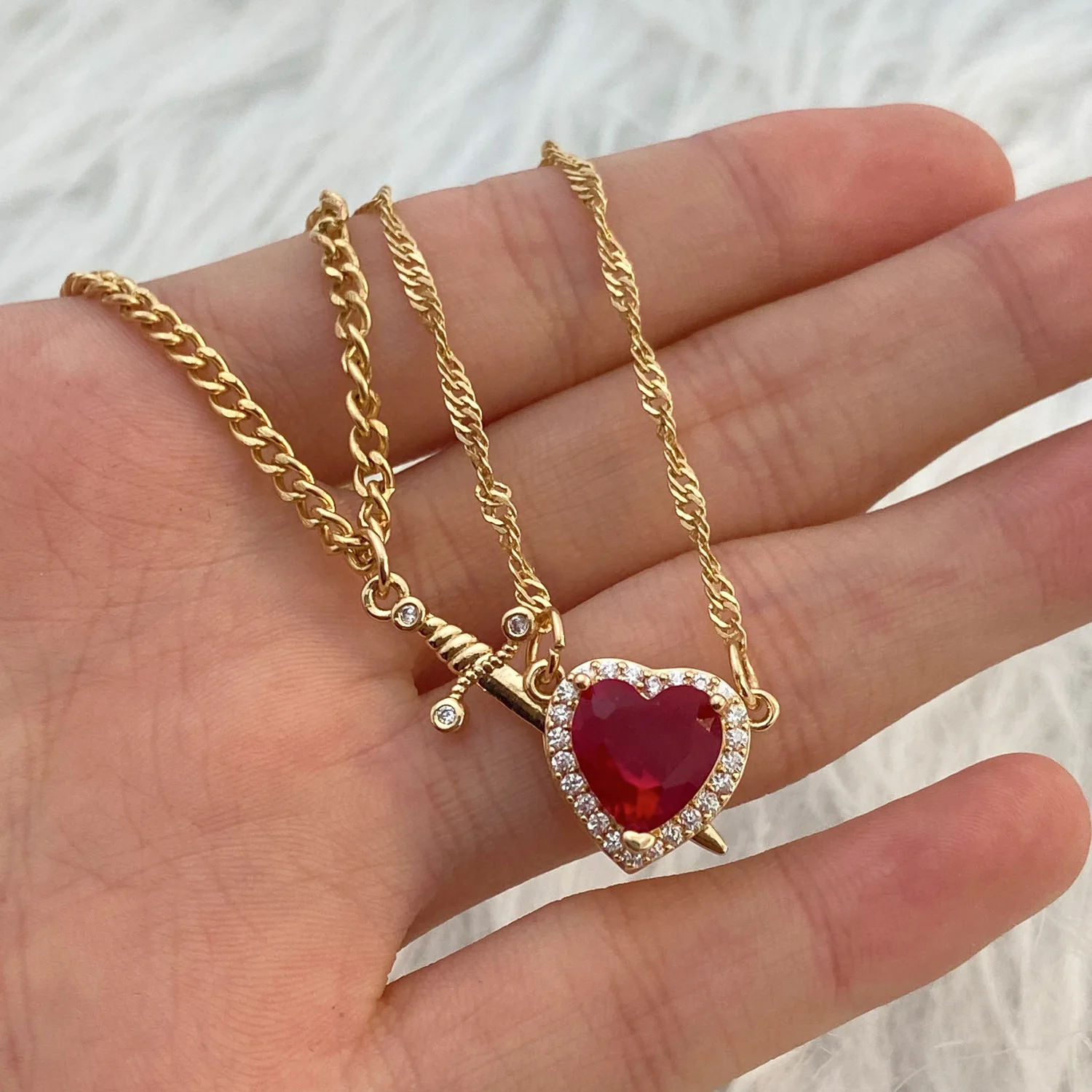 Wedding Qw - Gothic Heart and Sword Couple Necklace