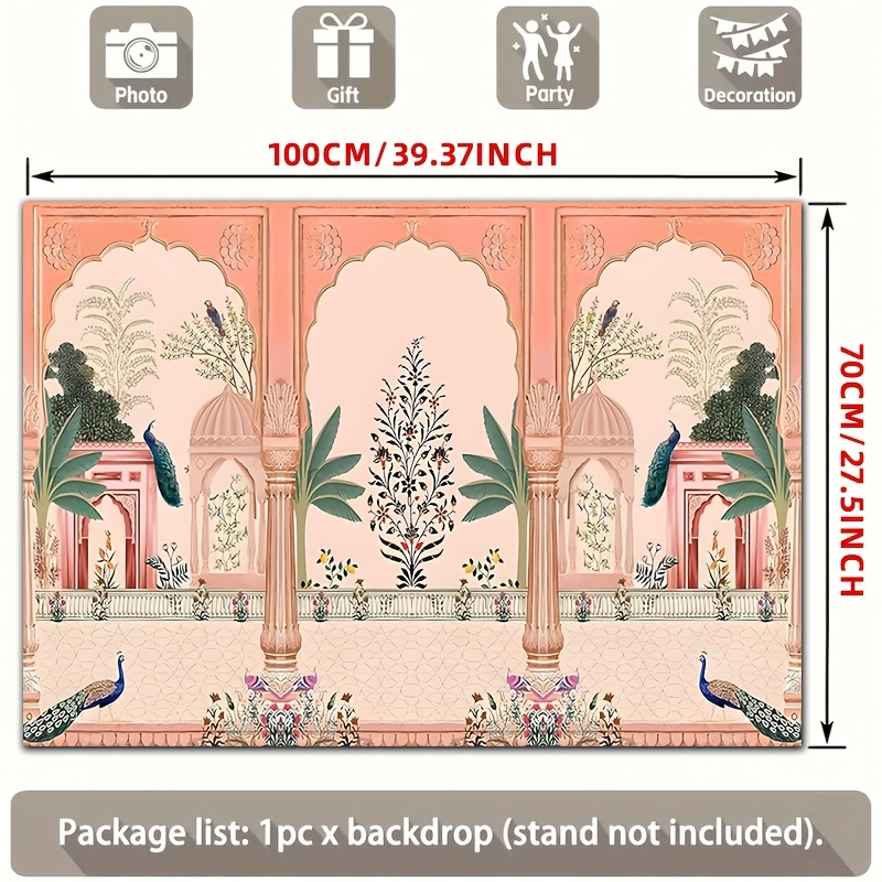 Wedding Backdrop Curtain - Ornate Mughal Floral Peacock Backdrop Photo
