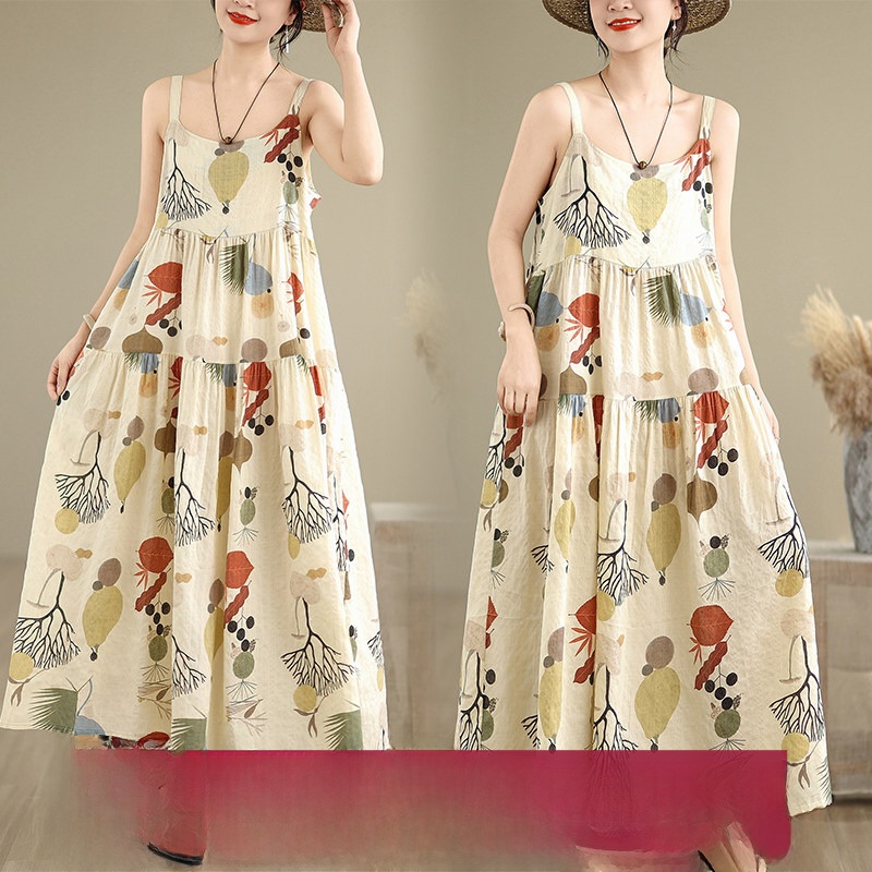 Good Floral & Wedding Decor Supply Photos - Floral Cotton Linen Maxi Dress A-Line